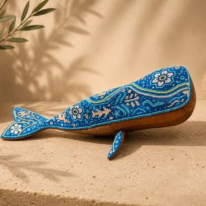 CACHALOTE BALLENA MADERA ARTE WIXARICA NVO FIGURA DECORATIVA